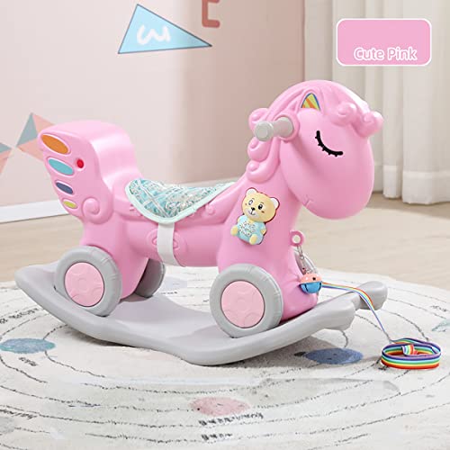 WDW® 2-in-1 Schaukelpferd für Kinder, Laufrad für Kleinkinder, Kinder, Schaukelpferd ab 1 Jahr, Größe 88L × 51H × 39W cm (Rosa) von WDW