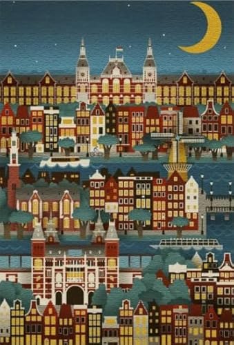 1000 Stück Puzzle, Amsterdams City Travel, Colorful Abstract Jigsaw, Memory Spiels for Erwachsene Familie Educational Spielzeug Posters BE575KA von WDZFF