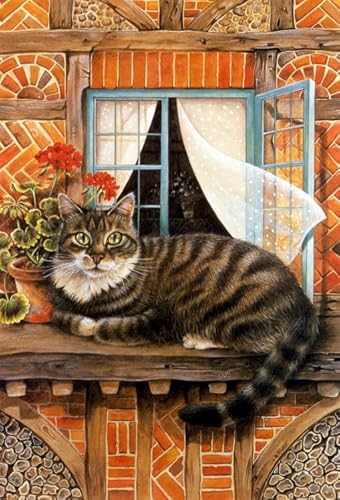 WDZFF Puzzle 1000 Stück, Oil Painting of A Cat On A Windowsill, Lernspielzeug Für Kinder,Puzzles Für Erwachsene, Spiele Zum Stressabbau In Der Familie Pw35Zp von WDZFF