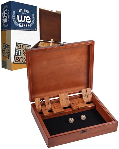 WE Games Shut the Box Game with 12 Numbers in an Old World Styled Wood Box with a Lid and a Brass Latch by WE Games von WE Games