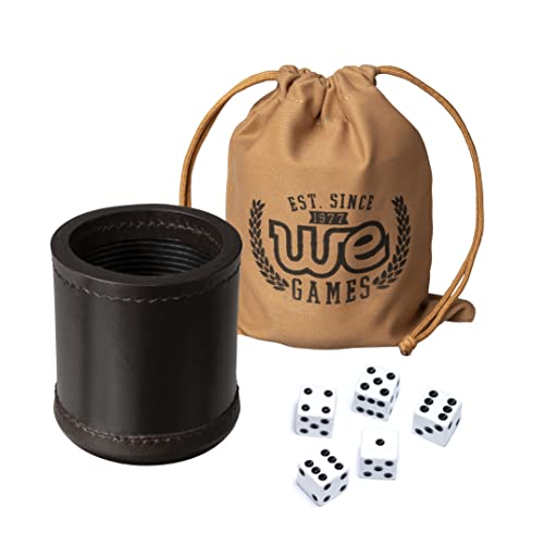 WE Games Würfelbecher-Set aus Leder, 5 Würfel und Tragetasche, Dunkelbraun von WE Games