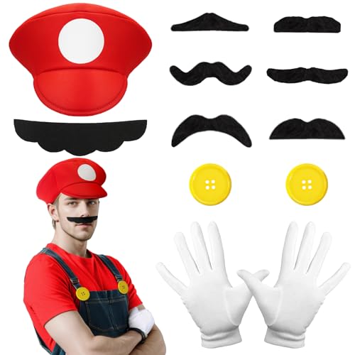 WEARXI Mario Kostüm Accessories, Mario Kostüm Kinder, Halloween Kostüm Kinder Herren, Karneval Kostüm Herren, Faschingskostüme Männer, Fasching Kostüme Herren Kostüm Set Deko von WEARXI