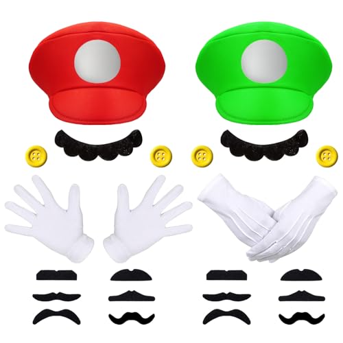 WEARXI Mario Luigi Kostüm Accessories, Mario Kostüm Kinder, Halloween Kostüm Kinder Herren, Karneval Kostüm Herren, Faschingskostüme Männer, Fasching Kostüme Herren Kostüm Set Deko von WEARXI