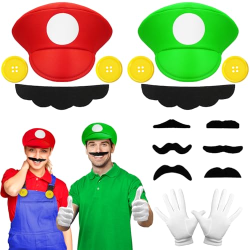 WEARXI Mario Luigi Kostüm Accessories, Mario Kostüm Kinder, Halloween Kostüm Kinder Herren, Karneval Kostüm Herren, Faschingskostüme Männer, Fasching Kostüme Herren Kostüm Set Deko von WEARXI