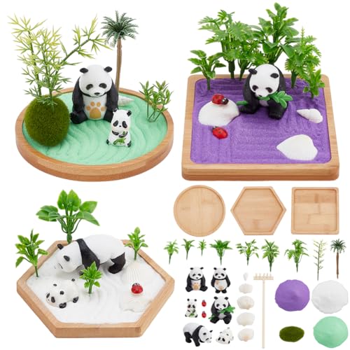 WEBEEDY 3 Set Panda Mini Zen Garden Sandbox Miniatur Zen Sandgarten Geschenkset Sandtablett Spielset Schöne Japanische Meditation Entspannung Dekor Therapie Geschenke Für Zuhause Büro Dekor von WEBEEDY