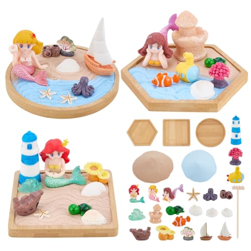 WEBEEDY 3 Sets Mini Meerjungfrau Zen Garten Set Strand und Meer Thema,Japanischer Zen Garten Set für Erwachsene Home Deko mit Bambus Tablett,Sand,Werkzeuge,Meditation und Entspannung Sandkasten Deko WEBEEDY 3 Sets Mini Meerjungfrau Zen Garten Set Strand und Meer Thema,Japanischer Zen Garten Set für Erwachsene Home Deko mit Bambus Tablett,Sand,Werkzeuge,Meditation und Entspannung Sandkasten Deko von WEBEEDY