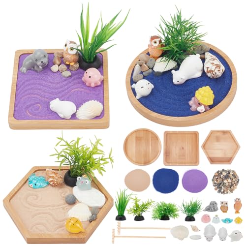 WEBEEDY 3 Sets Miniatur-Zen-Garten, Blauer Ozean, Strand, Sandkasten-Dekorationen, Mini-Zen-Garten-Zubehör, DIY Achtsamkeits-Kreativ-Set Für Zuhause, Büro, Desktop-Dekor, Einzigartiges Geschenk von WEBEEDY