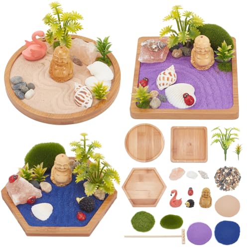 WEBEEDY 3 Sets Miniatur-Zen-Sandgarten-Set, Ozean-Strand-Sandkasten-Dekorationen, Mini-Zen-Garten-Zubehör Für Zuhause, Büro, Desktop-Dekoration, Einzigartiges Geschenk von WEBEEDY