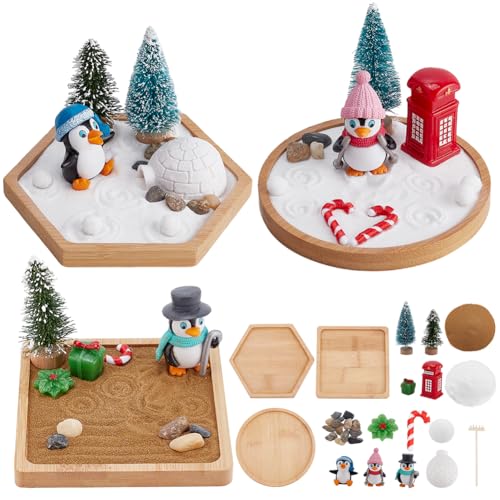 WEBEEDY 3 Sets Weihnachten Zen Garten für Schreibtisch Mini Zen Garten Kit Zubehör Weihnachten Schreibtisch Sandkasten Miniatur Ornamente Kit Entspannung und Meditation Sand Tablett Therapie Kit von WEBEEDY