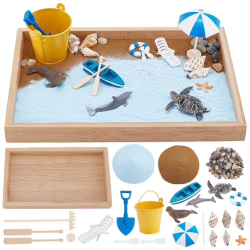 WEBEEDY Mini Strand Zen Garten Ozean Strand Sandbox Dekorationen Japanisches Mini Gartengeschenkset Für Entspannung Und Meditation Sandhandwerkszubehör Für Zuhause Büro Desktop Dekor von WEBEEDY