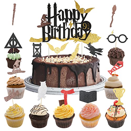 WEDNOK 31 Stück Zauberer Tortendeko Wizard Kuchendeko Glitter Magic Geburtstag Cake Topper Schwarz Happy Birthday Tortenaufleger Kuchen Deko für Mädchen Jungen Kindergeburtstag Magic Themenparty von WEDNOK