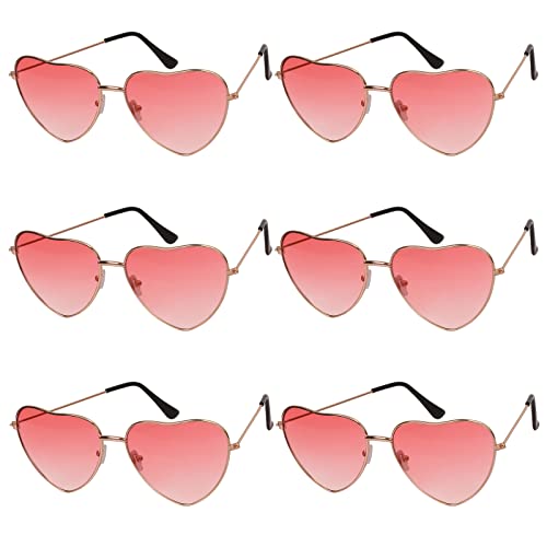 WEDNOK 6 Paare Herz Sonnenbrille Hippie Brille Herzform Gläser Rosa Partybrille Retro Kostümbrille für 60er 70er 80er 90er Party Kostümzubehör Karneval Fasching Maskerade Damen Herren von WEDNOK