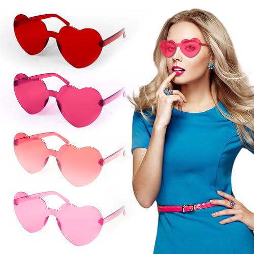 WEDNOK 8 Paare Herz Sonnenbrille Hippie Brille Herzform Gläser Rosa Partybrille Retro Kostümbrille für 60er 70er 80er 90er Party Kostümzubehör Karneval Fasching Maskerade Damen Herren von WEDNOK