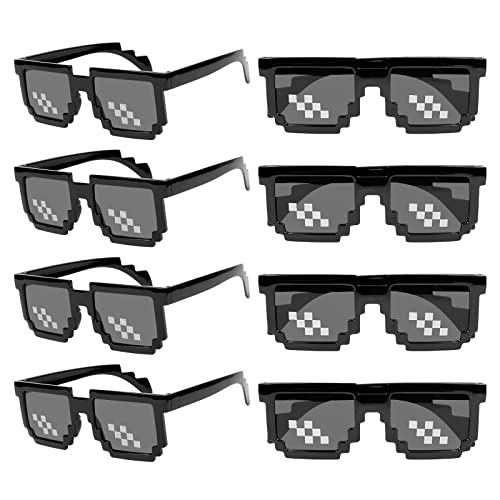 WEDNOK 8 Paare Thug Life Sonnenbrille Pixel Mosaik Brille MLG Brille Spielzeug Pixelbrille Unisex Party Brillen für Männer Frauen Karneval Fasching Cosplay Party Zubehör Halloween JGA Geburtstag von WEDNOK