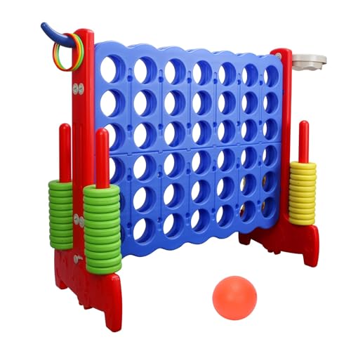 WEDNOK Riesen 4 Gewinnt Spiel 3-in-1 Strategiespiel mit 42 Ringen, Basketball Spiele, Wurfspiel Jumbo Brettspiel Spielzeug 4 Gewinnt Gesellschaftsspiel Familienspiel für Kinder und Erwachsene von WEDNOK