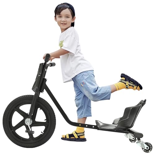 16 Zoll Trike Drift Scooter 360 Grad, Drift Trike Roller, Mit rutschfestem Gummigriff und rutschfestem, Gemustertem Pedal für Kinder,Jungen, Mädchen Schwarz von WEIGR