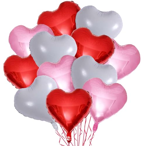 12 Stück Herz Folienballon, 18 Zoll Herzluftballons, Herzballons Helium, Luftballons Herzform Valentinstag Luftballon, Herzförmige Ballons für Valentinstag Hochzeit Geburtstag Verlobung Brautdusche von WEINIBAO