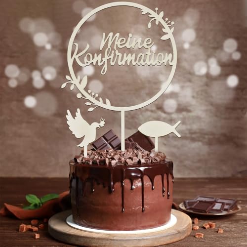 3 Stück Cake Topper Taufe, Kommunion Torten Topper Taufe Holz, Taufe Tortendeko Konfirmation Kuchendeko, Kuchen Deko Taube Fisch Tortendekoration Firmung, Kuchen Topper Taufe für Junge Mädchen von WEINIBAO