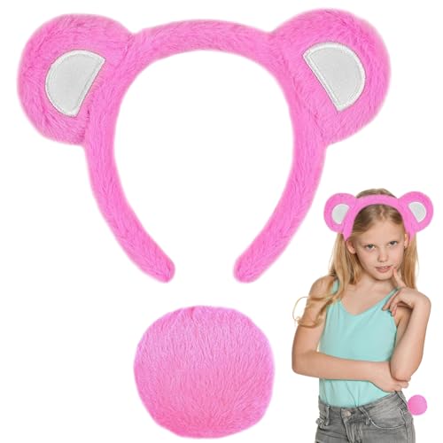 Bärenohren Stirnband, Bären Ohren Haarreif und Schwanz Set, Bär Ohren Stirnband Party Kopfbedeckung, Tier Stirnband Bär für Kinder Erwachsener, Bärenohren Haarreif für Karneval Cosplay Thema Party (A) von WEINIBAO