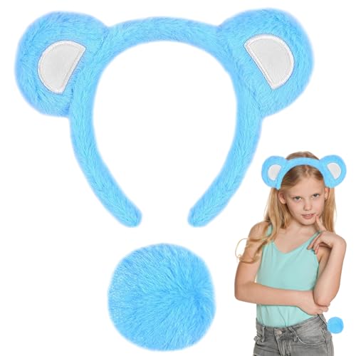 Bärenohren Stirnband, Bären Ohren Haarreif und Schwanz Set, Bär Ohren Stirnband Party Kopfbedeckung, Tier Stirnband Bär für Kinder Erwachsener, Bärenohren Haarreif für Karneval Cosplay Thema Party (B) von WEINIBAO