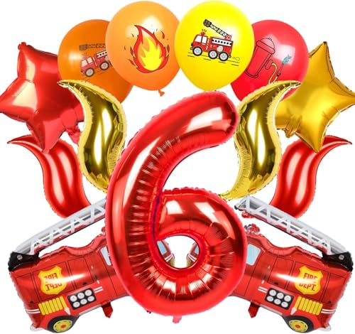 Feuerwehrauto 6 Geburtstag Luftballon, 21 Stück Kindergeburtstag Feuerwehrauto Deko, Feuerwehrauto Folienballon Feuerwehr Geburtstag Deko 6 Jahre, Luftballons Feuerwehr für Kinder Geburtstag Deko von WEINIBAO