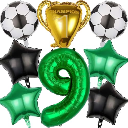 Fussball Luftballon Geburtstag 9 Jahre, Luftballon 9 Jahre Fußball Ballon Trophäe Luftballon Stern, Fußball Geburtstagsdeko 9 Jahre, Folienballons Fußball für Kinder Junge Geburtstag Party Dekoration von WEINIBAO