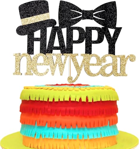 Happy New Year Cake Topper, Frohes Neues Jahr Tortendeko, Cupcake Toppers Tortenaufsatz, Silvester Kuchen Deko, Neues Jahr Kuchen Topper für Neujahrsparty Kuchen, Muffins, Desserts Dekorationen (A) von WEINIBAO