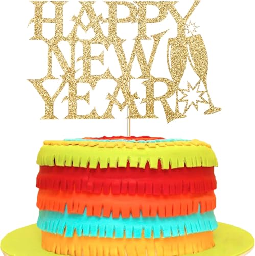 Happy New Year Cake Topper, Frohes Neues Jahr Tortendeko, Cupcake Toppers Tortenaufsatz, Silvester Kuchen Deko, Neues Jahr Kuchen Topper für Neujahrsparty Kuchen, Muffins, Desserts Dekorationen (B) von WEINIBAO