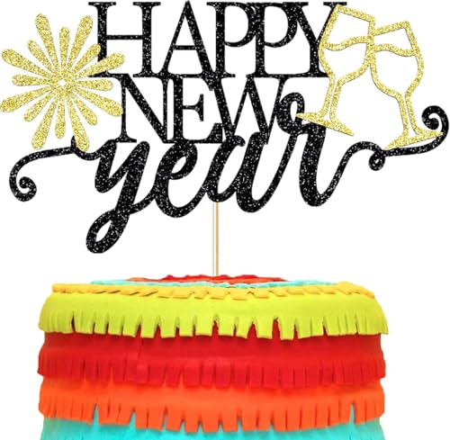 Happy New Year Cake Topper, Frohes Neues Jahr Tortendeko, Cupcake Toppers Tortenaufsatz, Silvester Kuchen Deko, Neues Jahr Kuchen Topper für Neujahrsparty Kuchen, Muffins, Desserts Dekorationen (C) von WEINIBAO