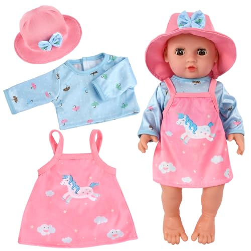 Kleidung Outfits für Baby Puppen, Puppenkleidung für Babypuppen, Kleidung Bekleidung Outfits für Baby Puppen, Puppenkleider Set mit Hut Langarm Rock Puppenzubehör für 35-45 cm New Born Baby Puppen von WEINIBAO