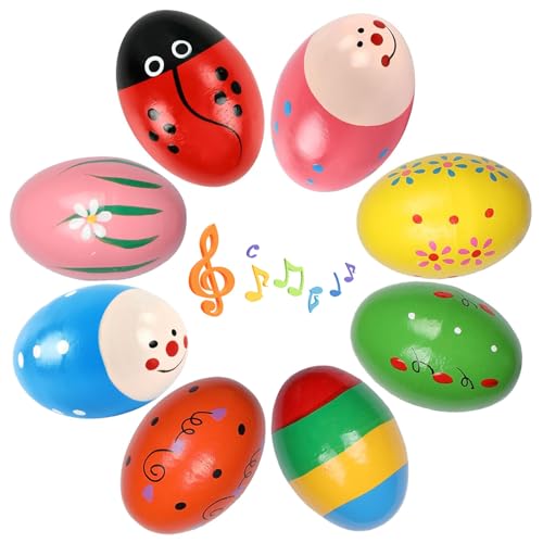 Ostereier Holz, 8 Stück Percussion Musical Egg Shaker, Ostereier aus Holz Musikalische Spielzeuge für Babies, Eier Maracas Holz Ei Shakers, Ostereier Deko für Ostern Korb Stuffer, Ostergeschenke (A) von WEINIBAO