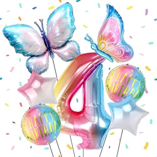 Schmetterling Folienballon 4 Jahre, Schmetterling Luftballons Geburtstag 2 Jahre, Luftballon 2 Geburtstag Mädchen, Helium Ballons Geburtstag, Happy Birthday Ballon für Mädchen Geburtstag Deko von WEINIBAO