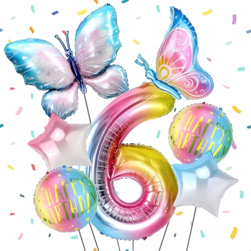 Schmetterling Folienballon 6 Jahre, Schmetterling Luftballons Geburtstag 2 Jahre, Luftballon 2 Geburtstag Mädchen, Helium Ballons Geburtstag, Happy Birthday Ballon für Mädchen Geburtstag Deko von WEINIBAO