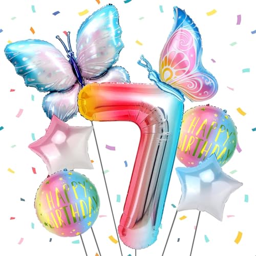 Schmetterling Folienballon 7 Jahre, Schmetterling Luftballons Geburtstag 2 Jahre, Luftballon 2 Geburtstag Mädchen, Helium Ballons Geburtstag, Happy Birthday Ballon für Mädchen Geburtstag Deko von WEINIBAO