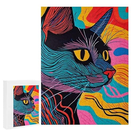 Bunte Katze - Puzzles für Erwachsene, Puzzle Erwachsene 200 Teile, Banksy Little Girl Street Artwork Puzzle 35 x 25 cm, Bunte DIY-Puzzles für Heimdekoration, Familienpuzzle Geschenkideen D-47 von WEISHIWE