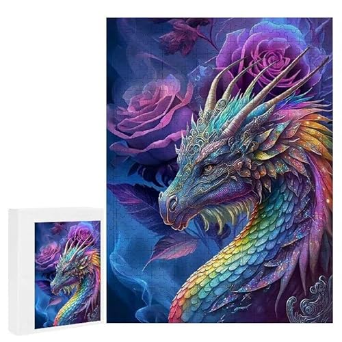 Bunter Drache - Puzzles für Erwachsene, Puzzle Erwachsene 300 Teile, Banksy Little Girl Street Artwork Puzzle 40 x 28 cm, Bunte DIY-Puzzles für Heimdekoration, Familienpuzzle Geschenkideen D-44 von WEISHIWE