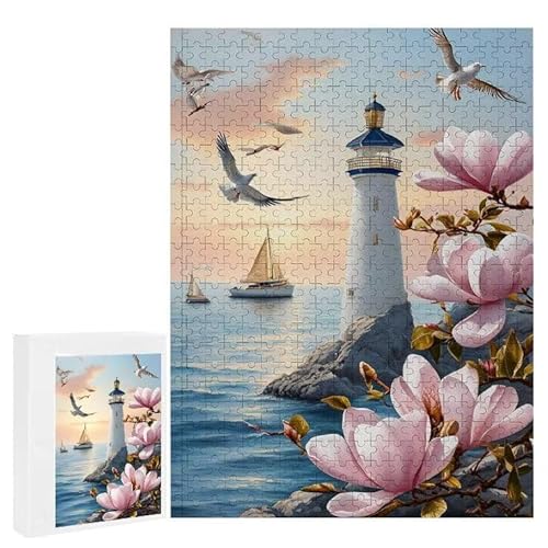 Puzzle 1000 Teile Erwachsene Leuchtturm Blumen 75 x 50 cm, 3D Visuelle Wooden Puzzle, DIY Craft Bastelpuzzles für Heimdekoration, Geschenkbox, Familie herausforderndes Puzzles F-109 von WEISHIWE