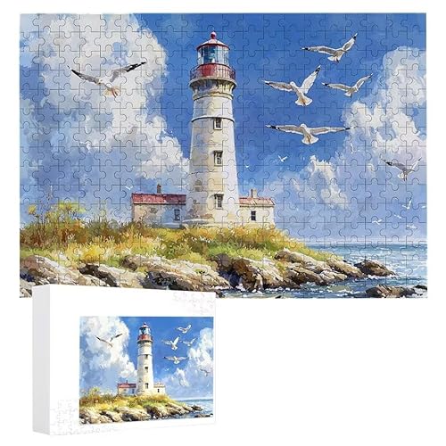 Puzzle 1000 Teile Erwachsene Leuchtturm Seemöwe 75 x 50 cm, 3D Visuelle Wooden Puzzle, DIY Craft Bastelpuzzles für Heimdekoration, Geschenkbox, Familie herausforderndes Puzzles F-119 von WEISHIWE