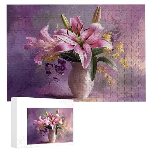 Puzzle 1000 Teile Erwachsene Lilienblumenvase 75 x 50 cm, 3D Visuelle Wooden Puzzle, DIY Craft Bastelpuzzles für Heimdekoration, Geschenkbox, Familie herausforderndes Puzzles F-19 von WEISHIWE