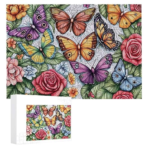 Puzzle 1200 Teile Erwachsene Bunter Schmetterling 75 x 50 cm, 3D Visuelle Wooden Puzzle, DIY Craft Bastelpuzzles für Heimdekoration, Geschenkbox, Familie herausforderndes Puzzles F-54 von WEISHIWE