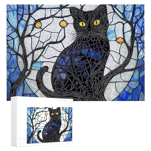 Puzzle 1200 Teile Erwachsene Schwarze Katze 75 x 50 cm, 3D Visuelle Wooden Puzzle, DIY Craft Bastelpuzzles für Heimdekoration, Geschenkbox, Familie herausforderndes Puzzles F-260 von WEISHIWE