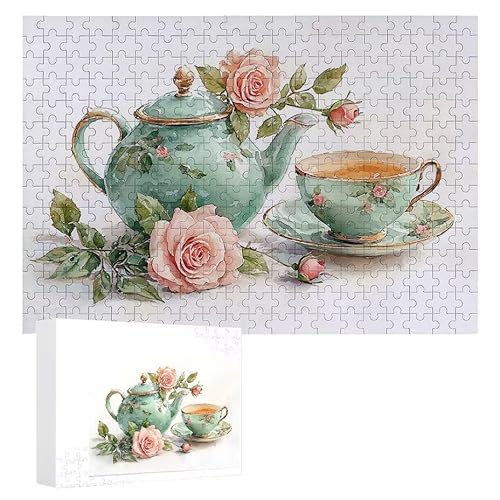 Puzzle 1200 Teile Erwachsene Teekanne Rose 75 x 50 cm, 3D Visuelle Wooden Puzzle, DIY Craft Bastelpuzzles für Heimdekoration, Geschenkbox, Familie herausforderndes Puzzles F-70 von WEISHIWE