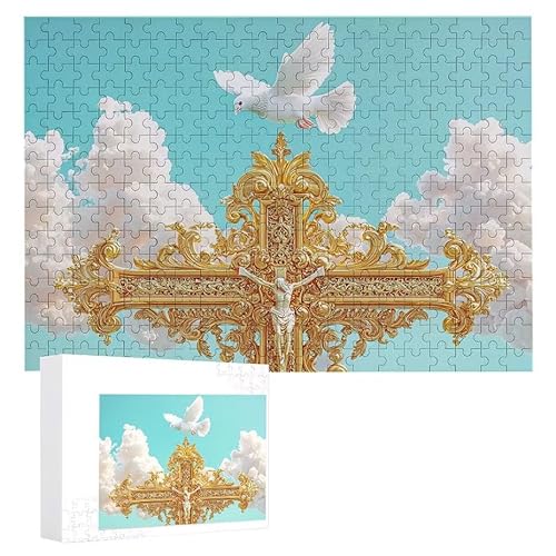 Puzzle 1200 Teile Erwachsene Weißes Taubenkreuz 75 x 50 cm, 3D Visuelle Wooden Puzzle, DIY Craft Bastelpuzzles für Heimdekoration, Geschenkbox, Familie herausforderndes Puzzles F-8 von WEISHIWE