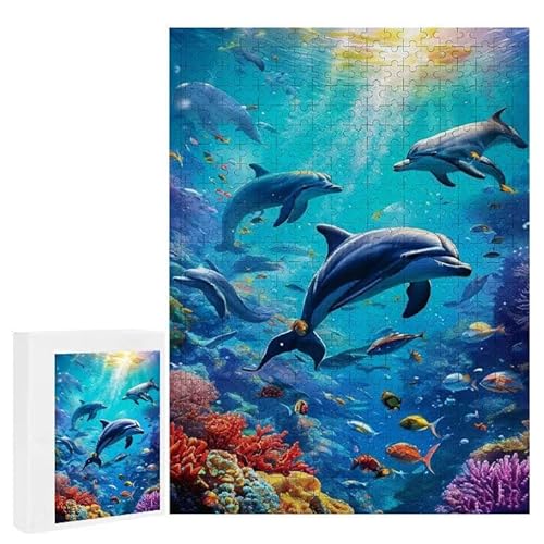 Puzzle 1500 Teile Erwachsene Tierische Delfine 87 x 57 cm, 3D Visuelle Wooden Puzzle, DIY Craft Bastelpuzzles für Heimdekoration, Geschenkbox, Familie herausforderndes Puzzles F-127 von WEISHIWE