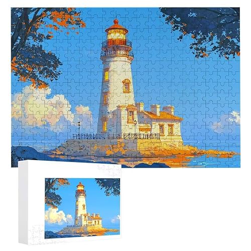 Puzzle 200 Teile Erwachsene Leuchtturm 35 x 25 cm, 3D Visuelle Wooden Puzzle, DIY Craft Bastelpuzzles für Heimdekoration, Geschenkbox, Familie herausforderndes Puzzles F-118 von WEISHIWE