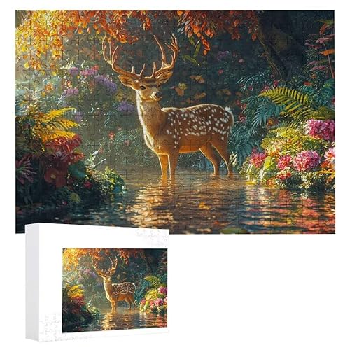 Puzzle 200 Teile Erwachsene Scenic Deer 35 x 25 cm, 3D Visuelle Wooden Puzzle, DIY Craft Bastelpuzzles für Heimdekoration, Geschenkbox, Familie herausforderndes Puzzles F-192 von WEISHIWE