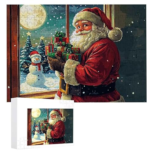 Puzzle 200 Teile Erwachsene Weihnachtsmann im Winter 35 x 25 cm, 3D Visuelle Wooden Puzzle, DIY Craft Bastelpuzzles für Heimdekoration, Geschenkbox, Familie herausforderndes Puzzles F-124 von WEISHIWE