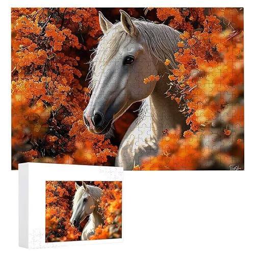 Puzzle 200 Teile Erwachsene Weißes Pferd 35 x 25 cm, 3D Visuelle Wooden Puzzle, DIY Craft Bastelpuzzles für Heimdekoration, Geschenkbox, Familie herausforderndes Puzzles F-12 von WEISHIWE