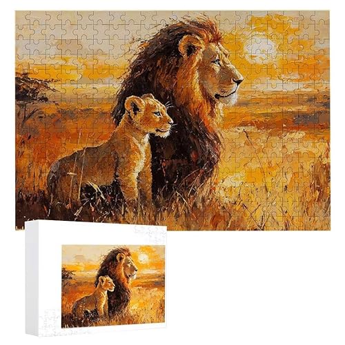 Puzzle 200 Teile Erwachsene Wiesenlöwe 35 x 25 cm, 3D Visuelle Wooden Puzzle, DIY Craft Bastelpuzzles für Heimdekoration, Geschenkbox, Familie herausforderndes Puzzles F-68 von WEISHIWE