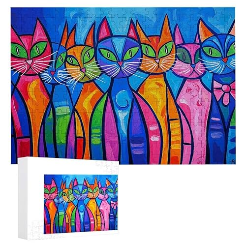 Puzzle 300 Teile Erwachsene Abstrakte Katze 40 x 28 cm, 3D Visuelle Wooden Puzzle, DIY Craft Bastelpuzzles für Heimdekoration, Geschenkbox, Familie herausforderndes Puzzles F-81 von WEISHIWE